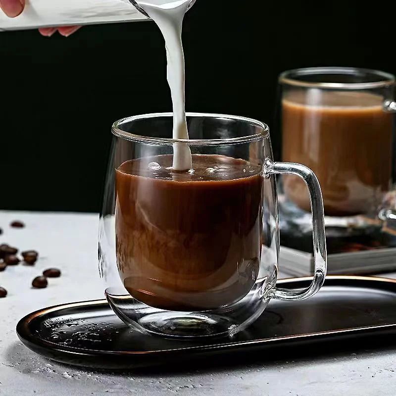 Caneca De Vidro De Borosilicato Alto, Resistente Ao Calor, 150-350Ml, Parede Dupla, Copo De Café Com Alça, Copo De Água De Leite, Copos Transparentes, Presente