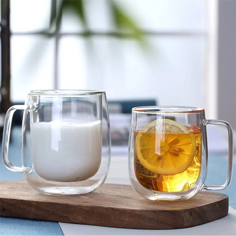 Caneca De Vidro De Borosilicato Alto, Resistente Ao Calor, 150-350Ml, Parede Dupla, Copo De Café Com Alça, Copo De Água De Leite, Copos Transparentes, Presente